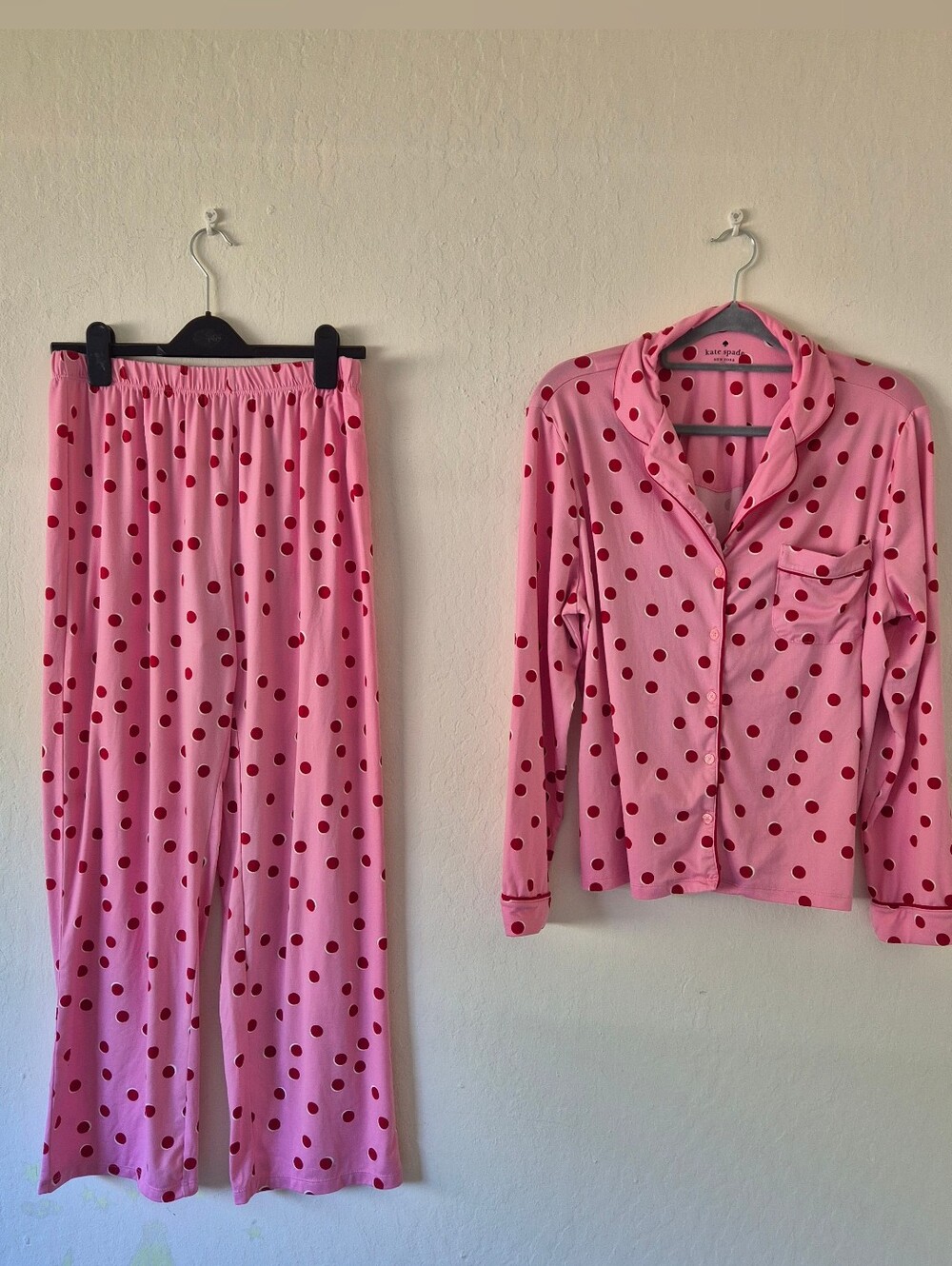 kate spade Pink and Red Polka Dot Two-Piece Pajama Set Large